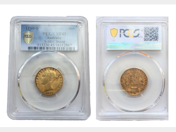 1880 Queen Victoria Young Head Sydney Mint Gold Sovereign Graded by PCGS XF45