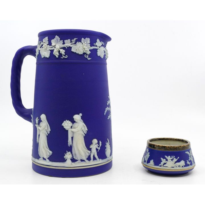2pc Old Wedgwood Jasperware Pitcher and Salt 2.5'' and 6.5''