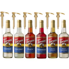 ORIGINAL BESTSELLERS SYRUP VARIETY 6-PACK - VANILLA, PEACH, STRAWBERRY, COCONUT, SALTED CARAMEL & WHITE CHOCOLATE - COFFEE & ITALI