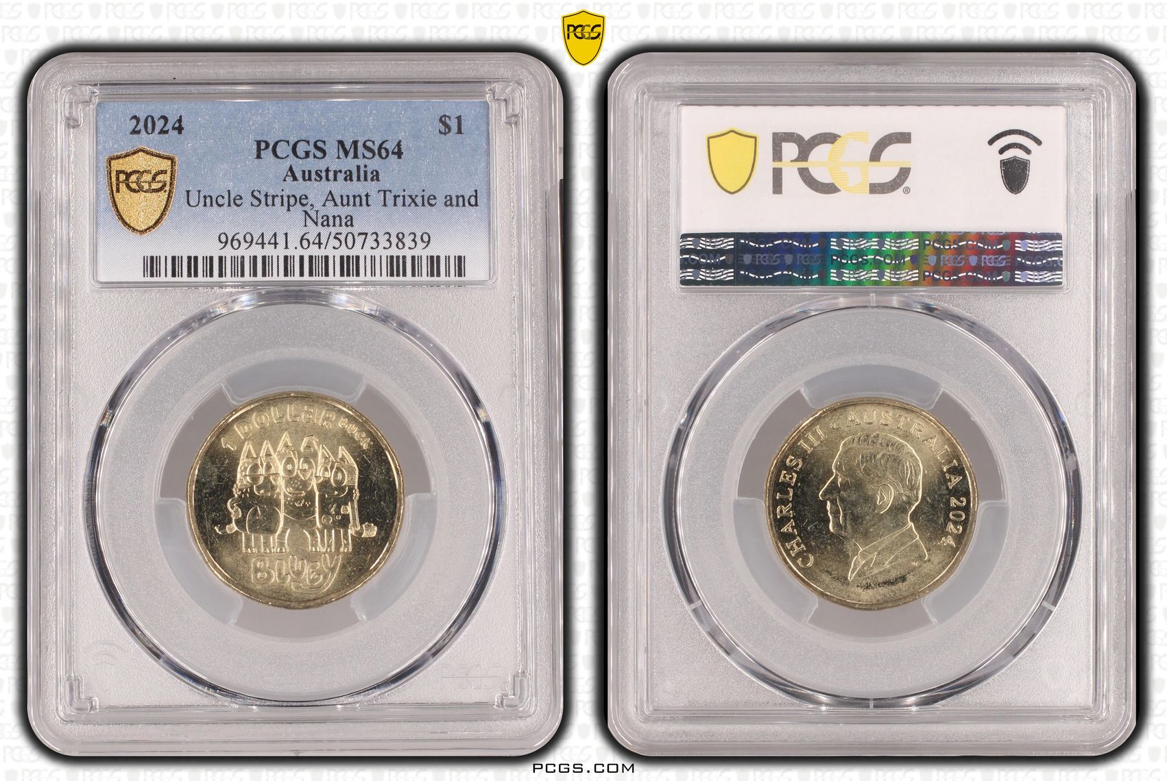 Uncle Stripe, Aunt Trixie and Nana , One Dollar, 2024, PCGS MS64