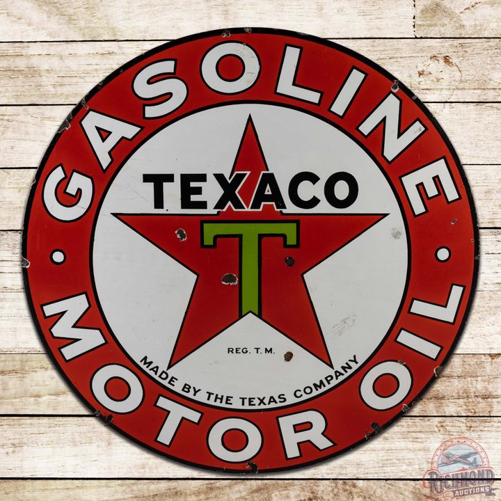 Texaco Gasoline Motor Oil 42" Double Sided Porcelain Sign