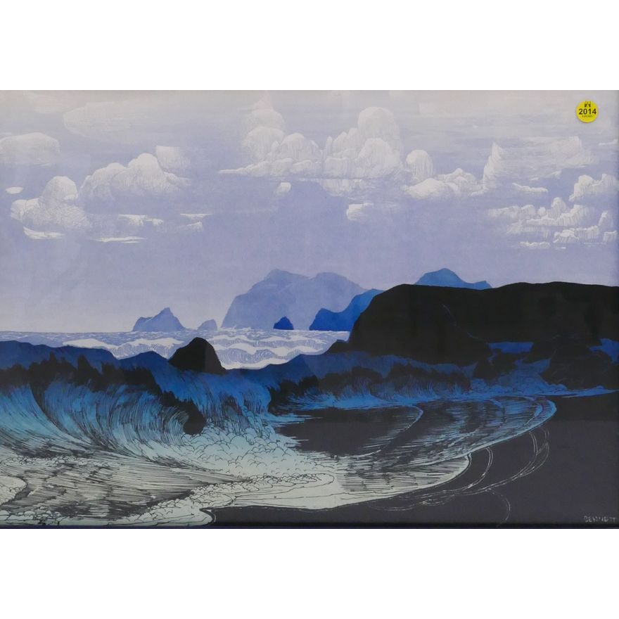 Elton Bennett (1910-1974, WA) 'The Waves (Blue)' Plate Signed Serigraph Framed- 23x30''