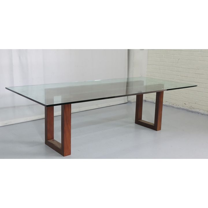 LARGE GLASS TOP DINING TABLE