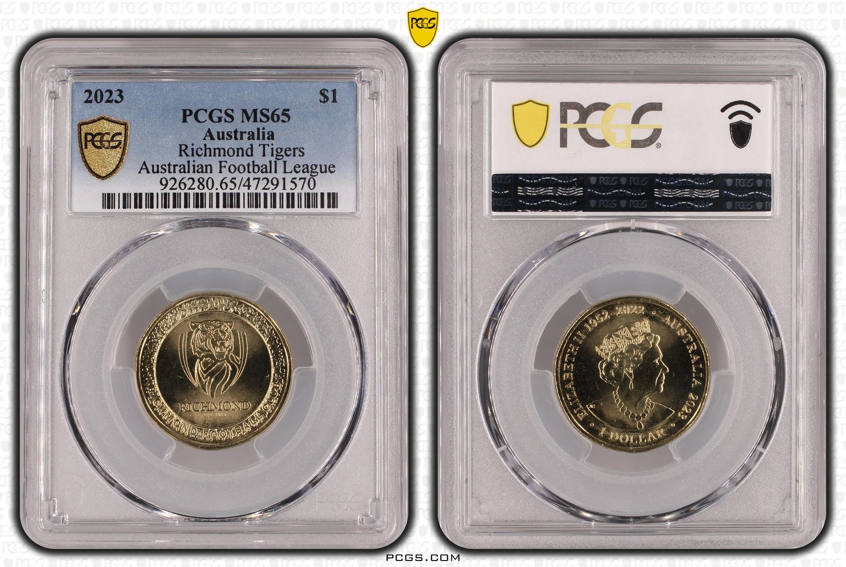 AFL - Richmond Tigers, One Dollar, 2023, PCGS MS 65