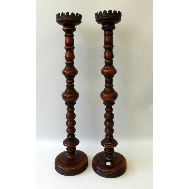 PAIR OF LARGE WOODEN PRICKETS