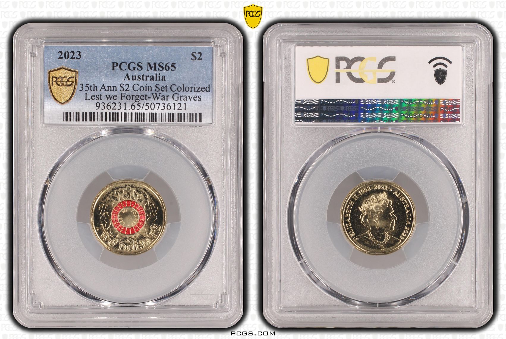 35th Ann $2 Coin Set Colorized Lest we Forget-War Graves , Two Dollar, 2023, PCGS MS65