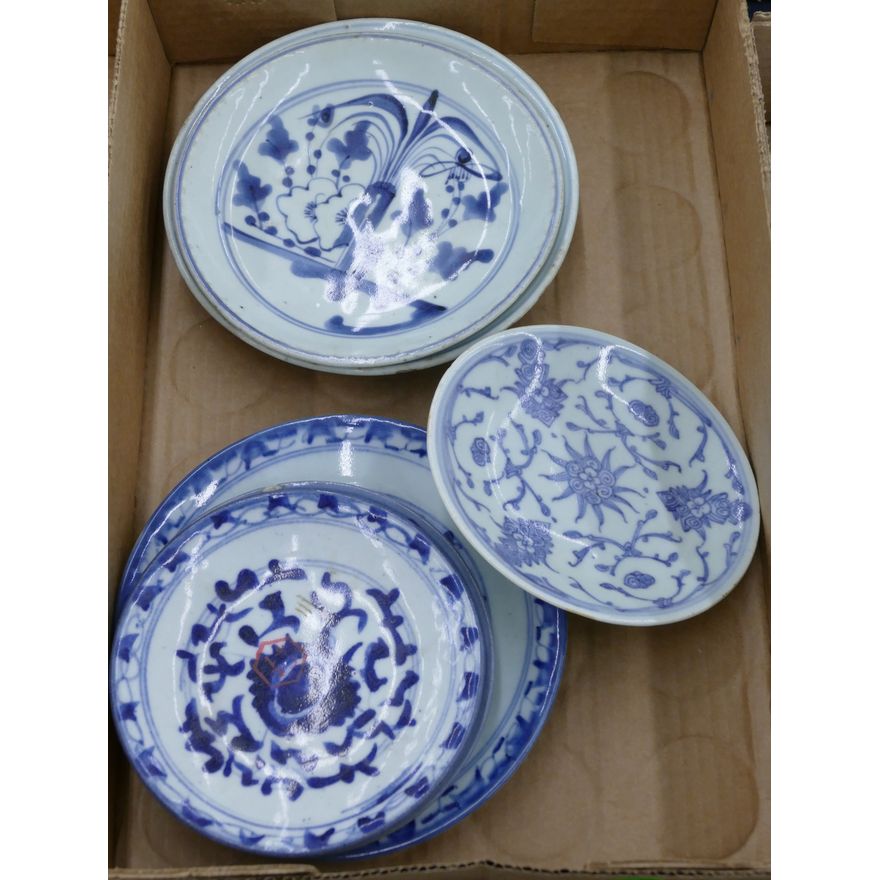Box 6pc Chinese Qing Porcelain B&W Dishes