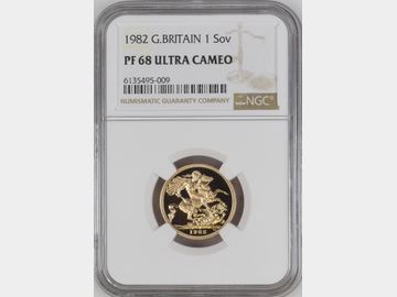 1982 ELIZABETH II GOLD PROOF SOVEREIGN PF68 UCAM