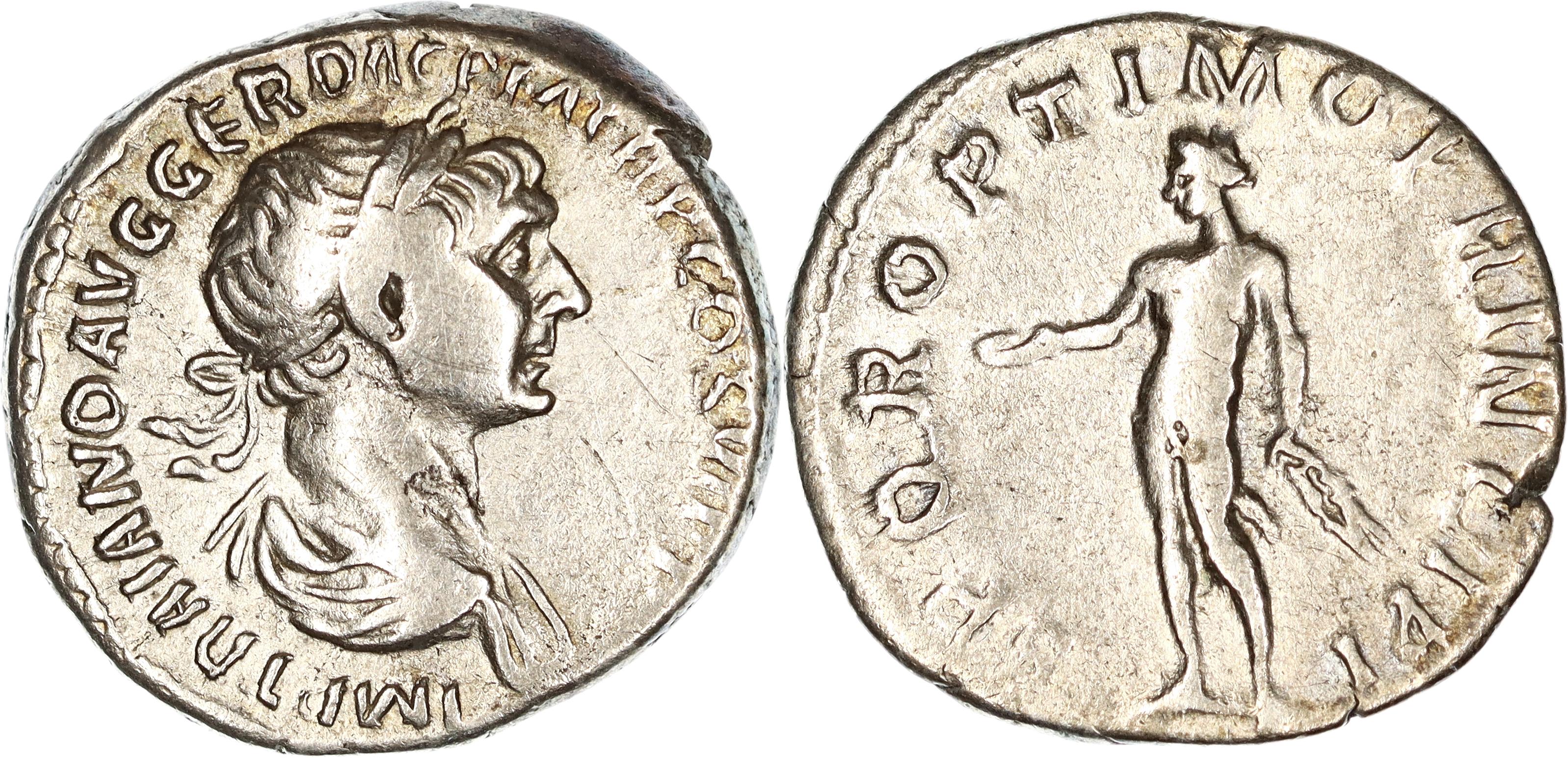 Roman Empire, Trajan, Silver Denarius, 112-115 AD, nVF