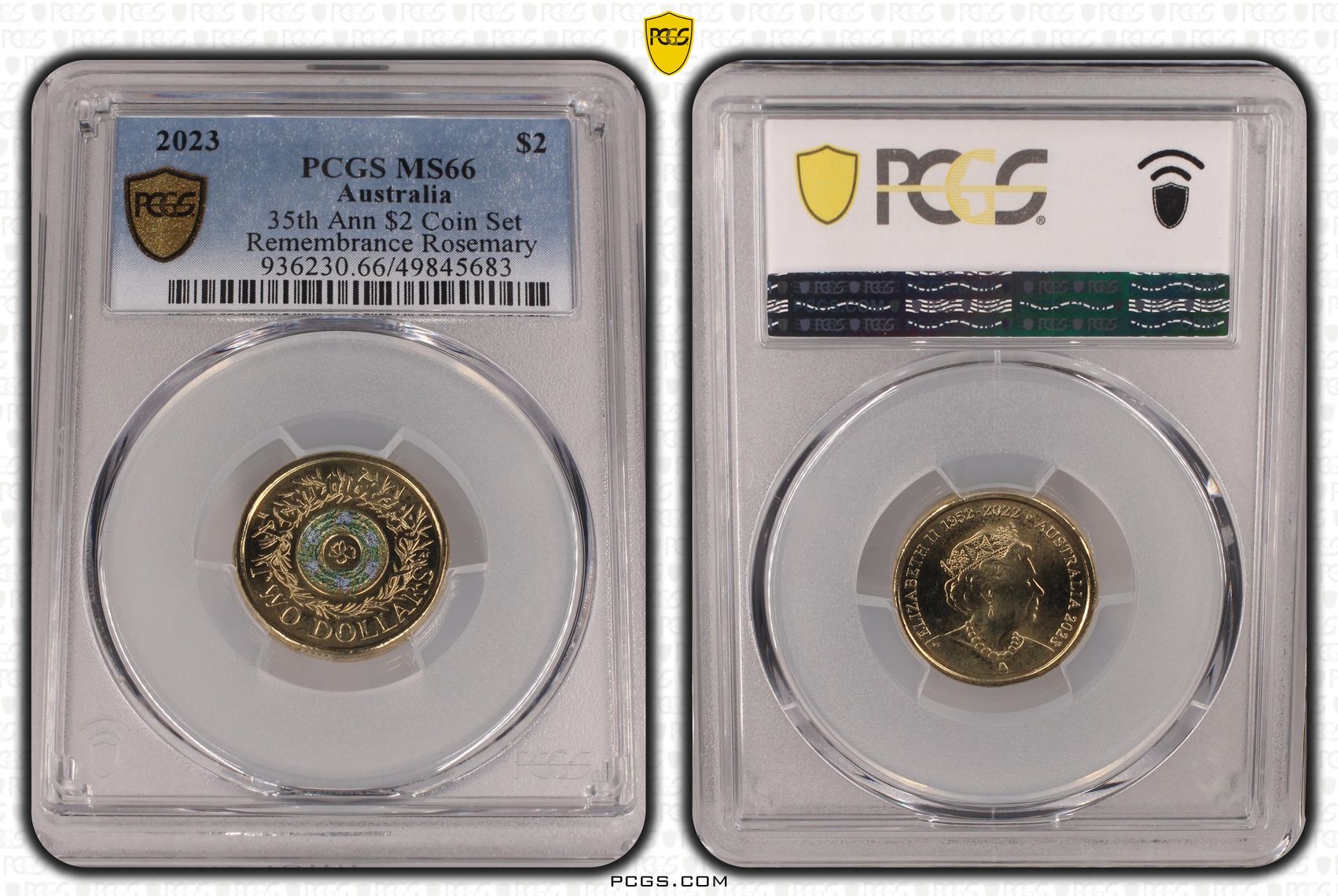 35th Ann $2 Coin Set Colorized Remembrance Rosemary , Two Dollar, 2023, PCGS MS66