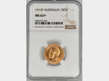 1912 GEORGE V PERTH MINT GOLD SOVEREIGN MS62+