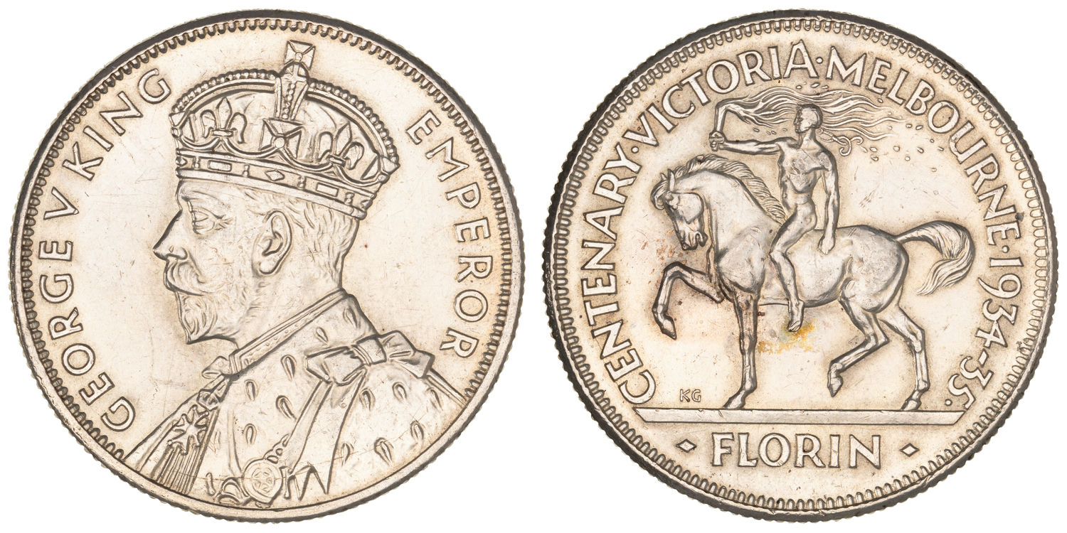 George V, Melbourne Centenary, Florin, 1934-35, UNC