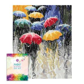 Easy Craft Paint by Number DIY Kit 50x40cm Colorful Umbralla in Rain Yellow / Red |