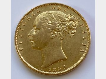 1856 VICTORIA SHIELD GOLD SOVEREIGN W.W. INCUSE.