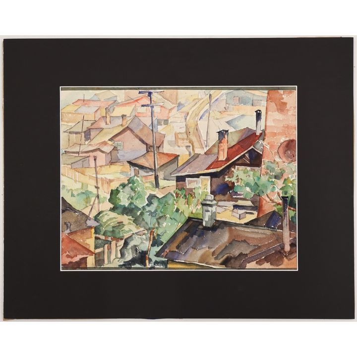 Harry Bonath ''Seattle Houses'' 1932 Watercolor Matted 16''x20''