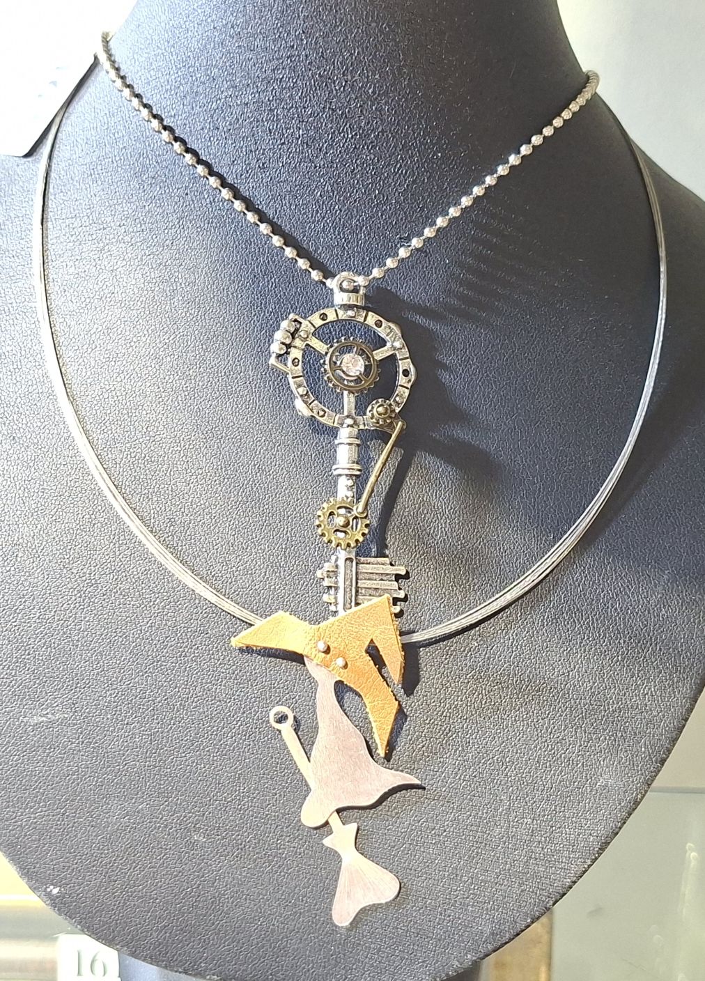 925 Sterling Silver Witch And Key Pendant