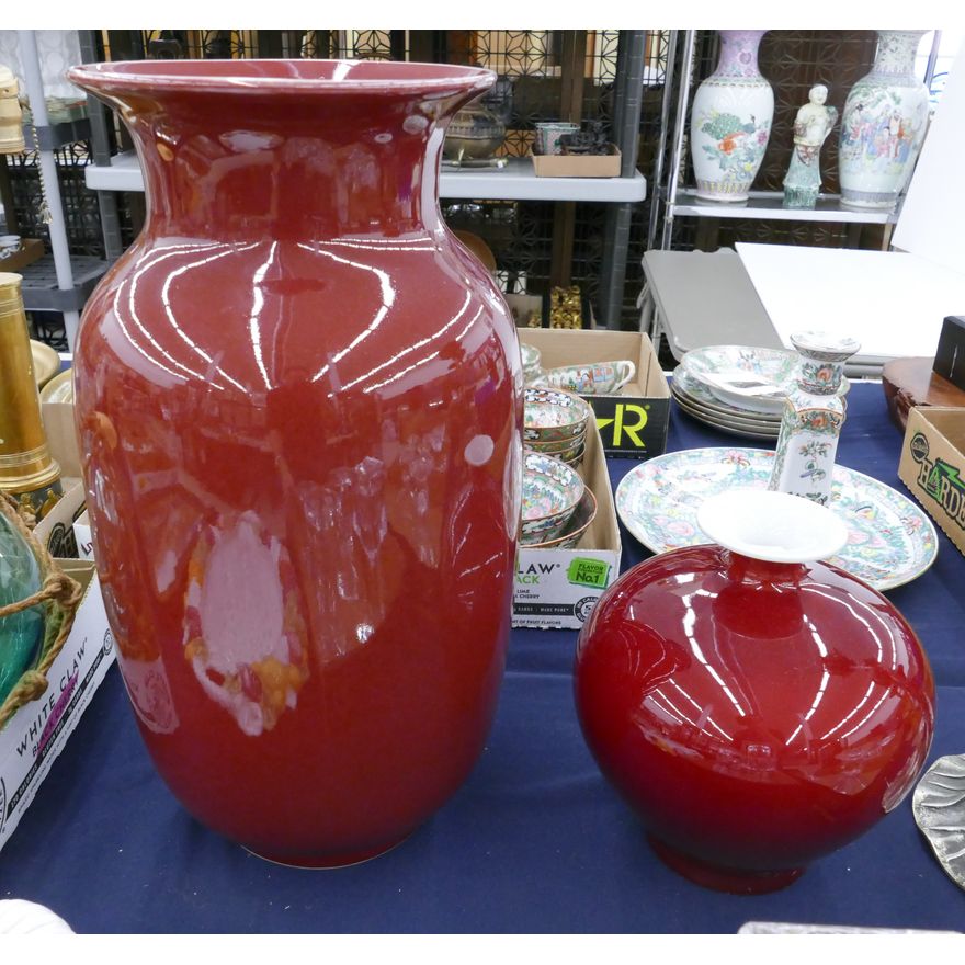 2pc Chinese Oxblood Porcelain Vases- 9'' and 18''