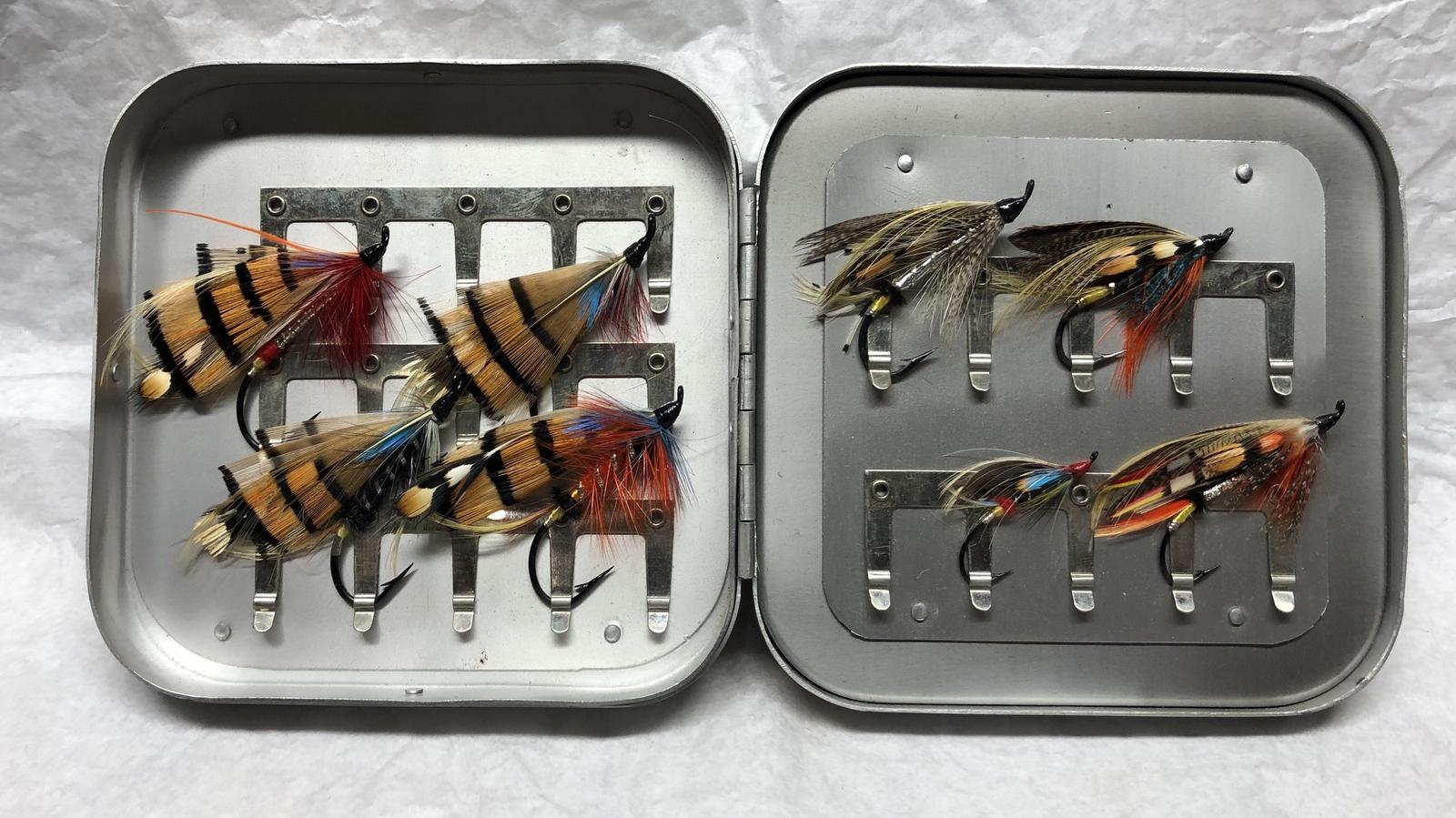 Wheatley salmon fly box with 8 beautiful flies