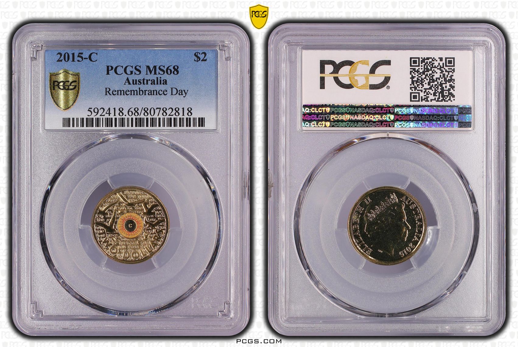 2015-C Australia Two Dollar, $2 Remembrance Day PCGS - MS68 -818
