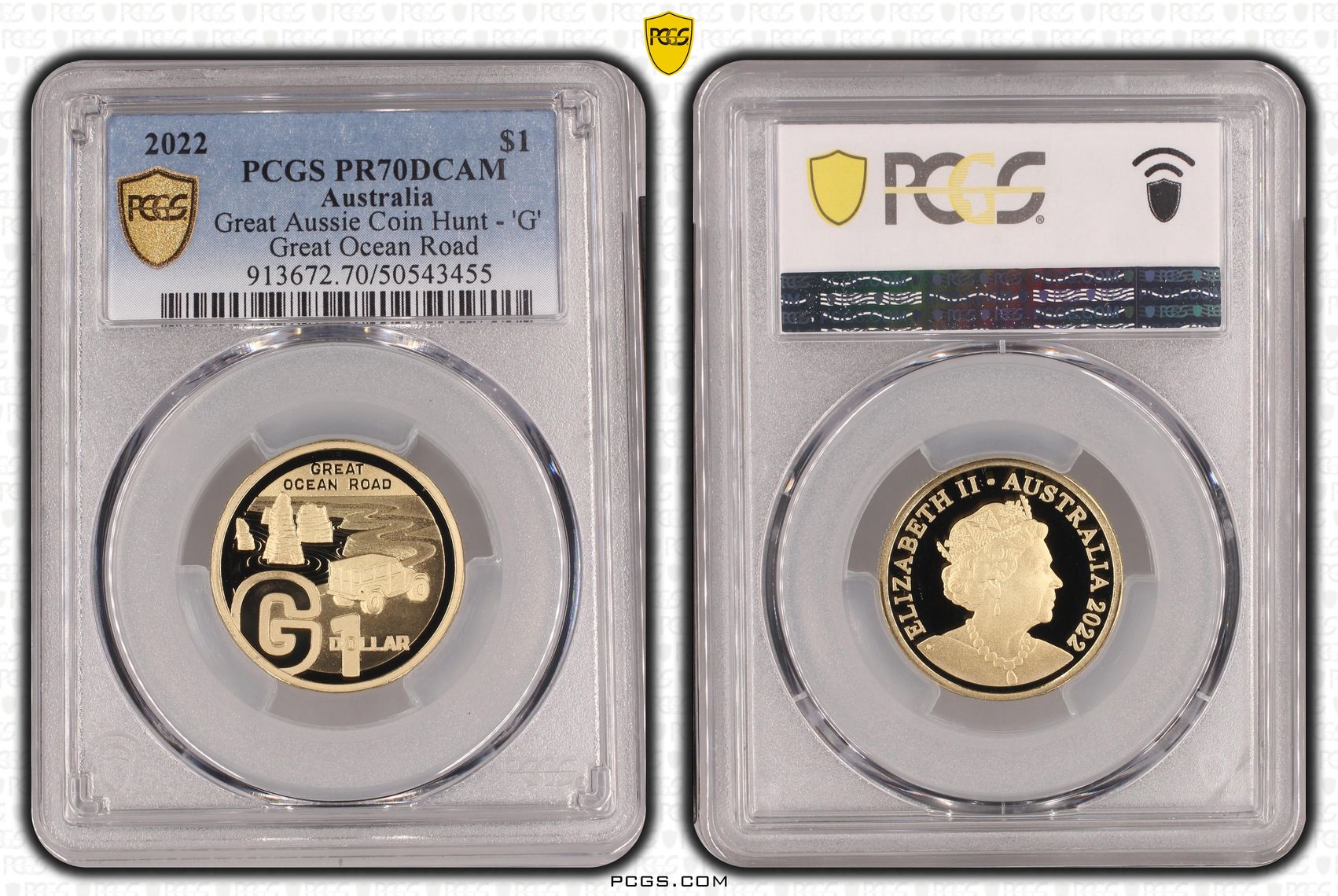 Great Aussie Coin Hunt - 'G', POP 17/0, One Dollar, 2022, PCGS PR70DCAM