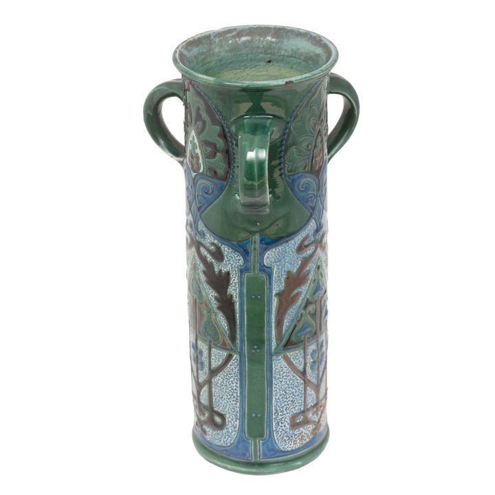 Wazon z trzema uchwytami, C. H. Brannam, Barum Ware, Devon, Anglia, 1909 r.