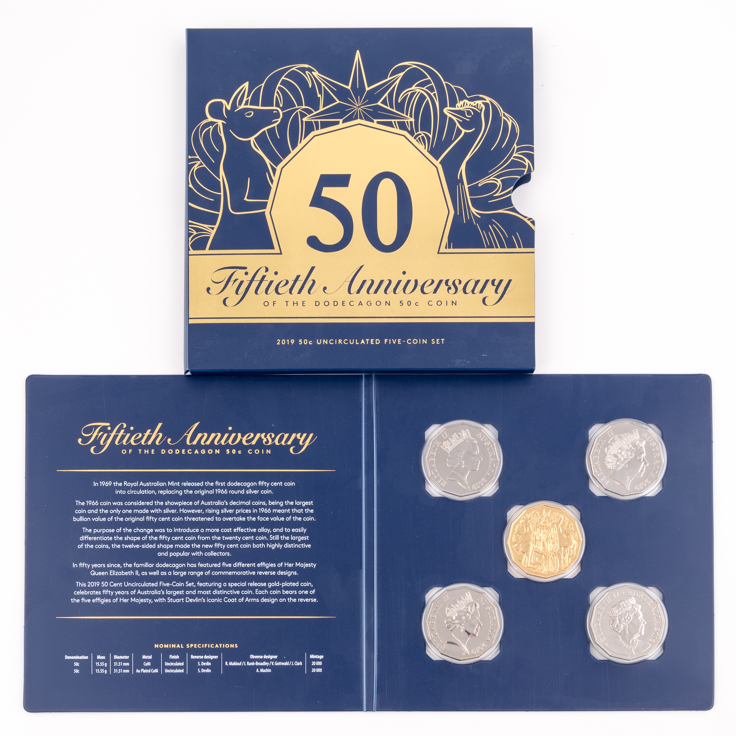 Elizabeth II, Fiftieth Anniversary of the Dodecagon Fifty Cent Coin, Fifty Cents, 2019, UNC