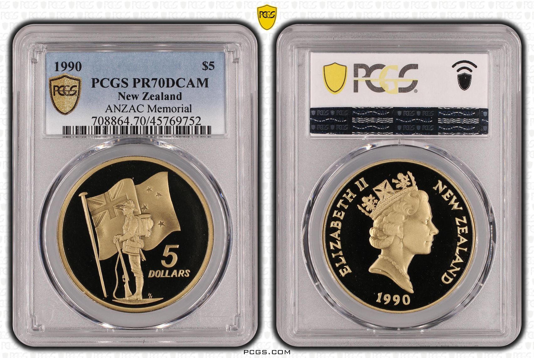 New Zealand, ANZAC Memorial KM-71 POP 5/0, Five Dollar, 1990, PCGS PR70DCAM