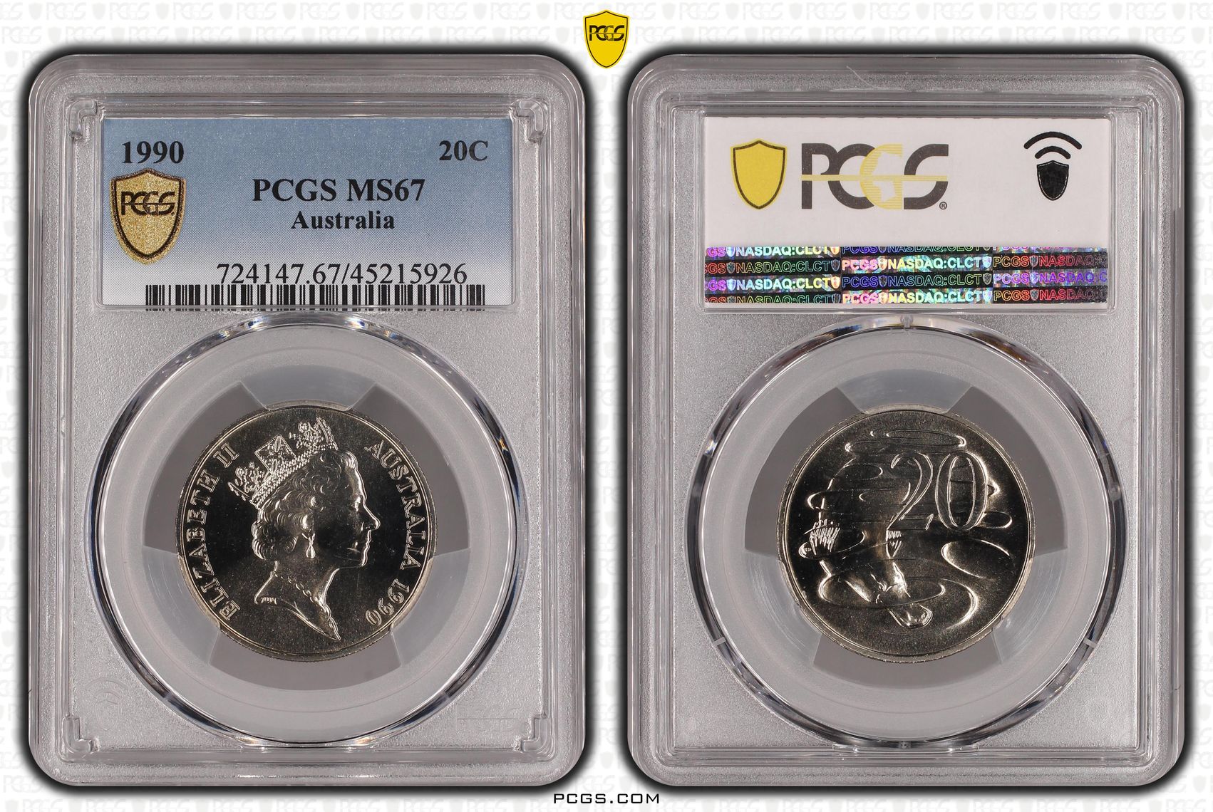 Elizabeth II, Twenty Cent, 1990, PCGS MS67