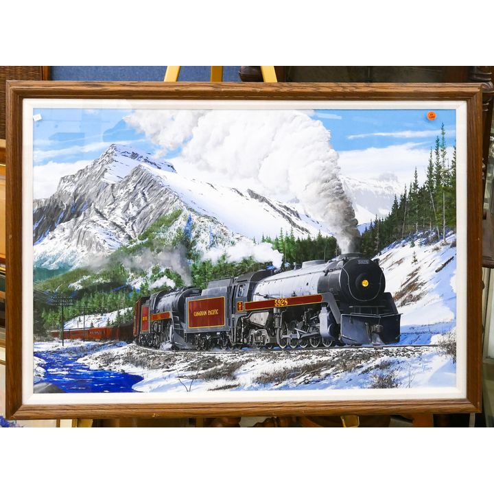 Larry Fisher (b. 1939 Nevada) Canadian Pacific Train Oil on Canvas Framed- 28x40''