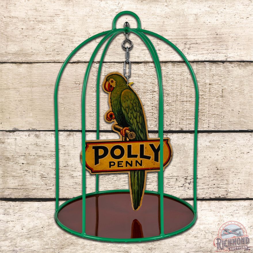 Rare Die Cut DS Polly Penn Gas Display Sign w/ Cage