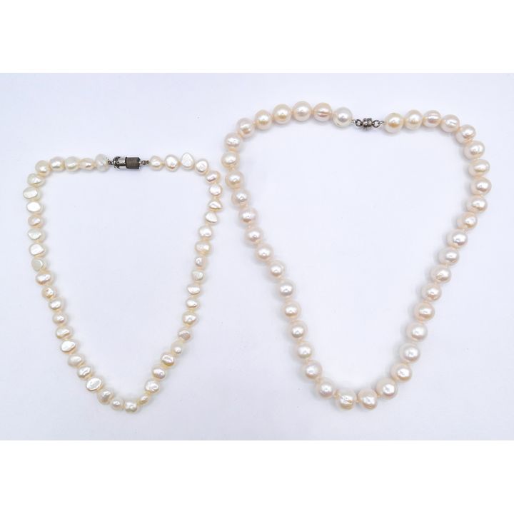 2pc Real Pearl 8-10mm Necklaces with Magnet Clasps 13'' to 16''