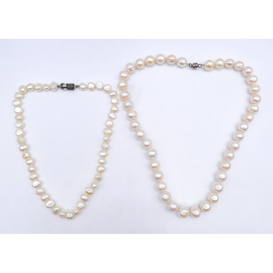2pc Real Pearl 8-10mm Necklaces with Magnet Clasps 13'' to 16''