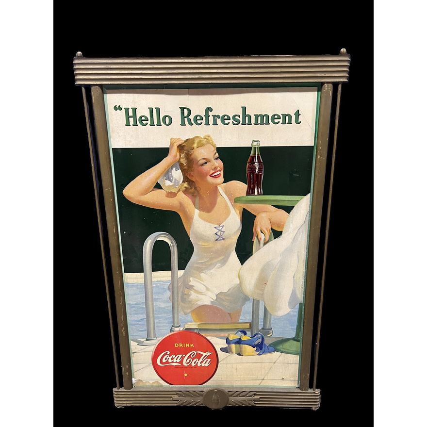 Large Coca Cola Coke Hello Refreshment Cardboard Soda Sign