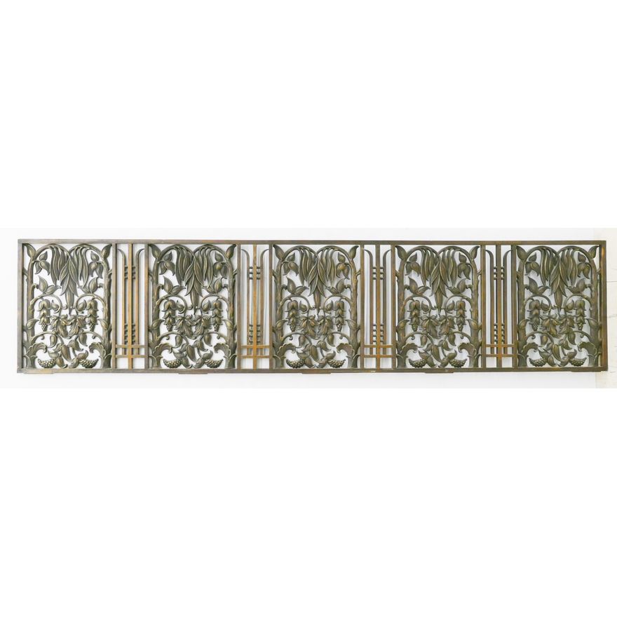 Pair Antique Ornate Bronze Architectural Floral Grills - 18.5" x 7'