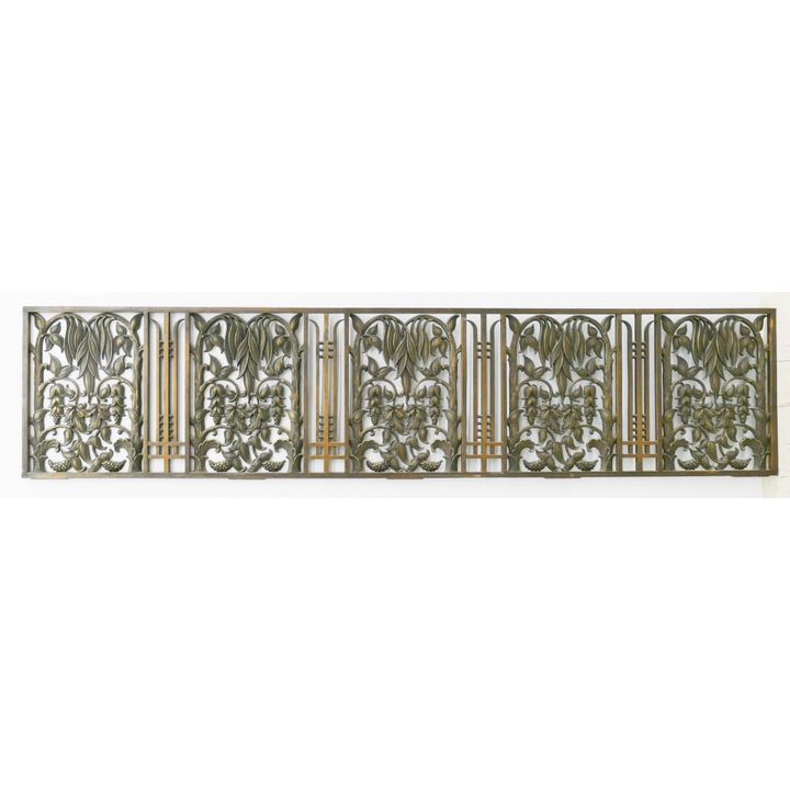 Pair Antique Ornate Bronze Architectural Floral Grills - 18.5" x 7'