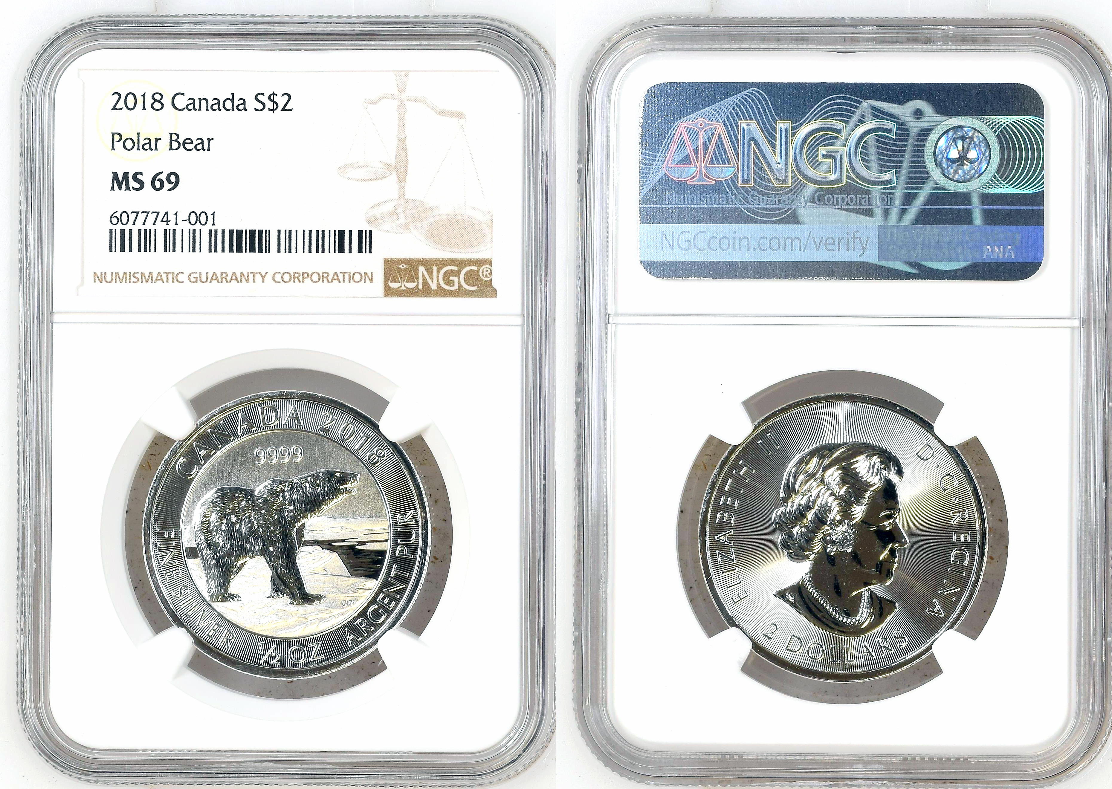 Canada, Polar Bear, Two Dollar, 2018, NGC MS 69