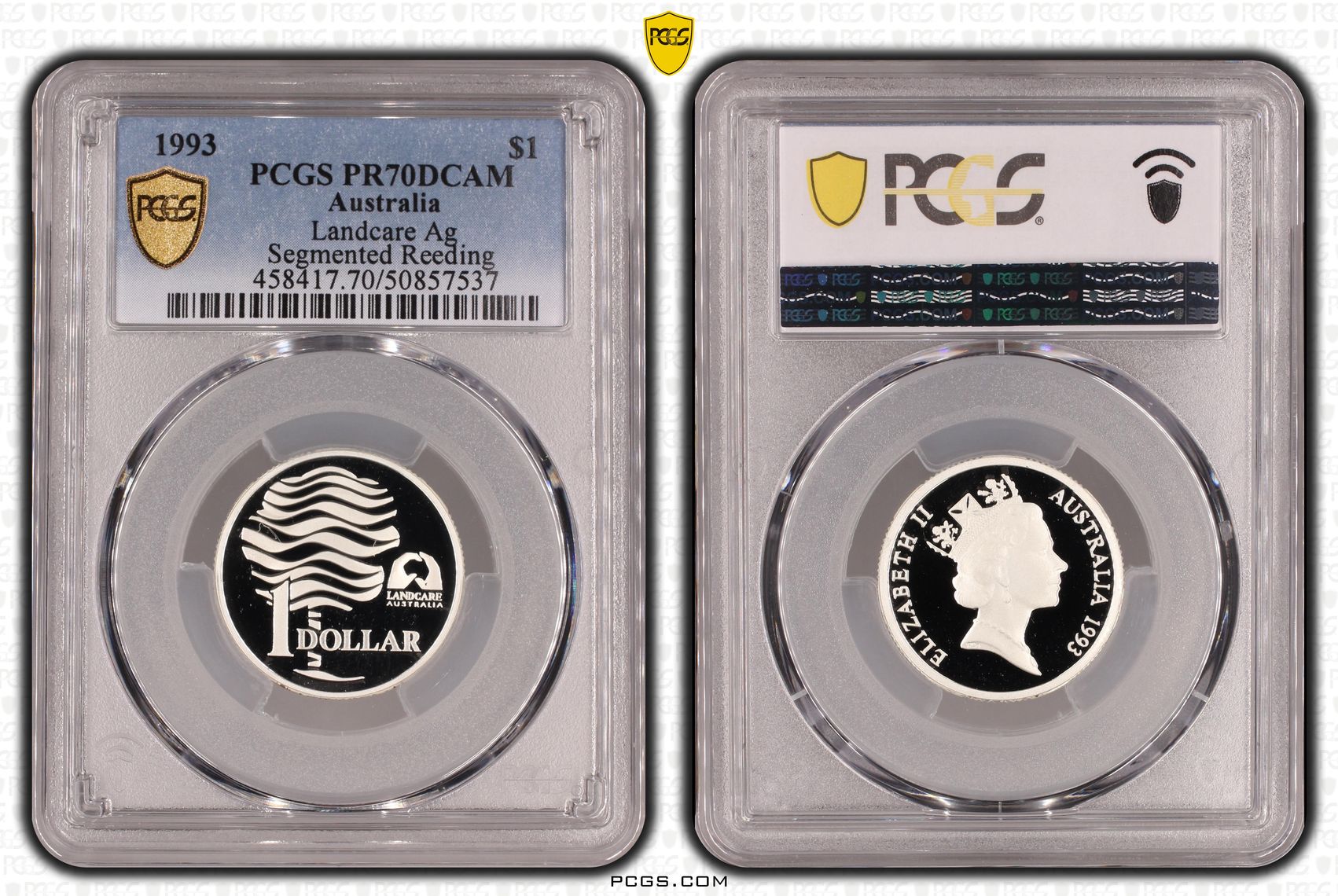 Landcare Ag - Segmented Reeding, One Dollar, 1993, PCGS PR70DCAM