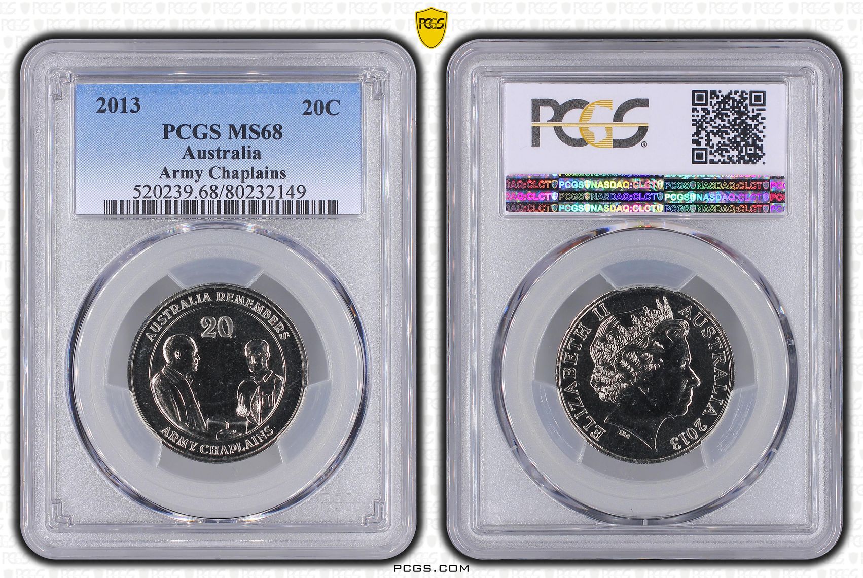 Elizabeth II, Army Chaplains, Twenty Cent, 2013, PCGS MS68