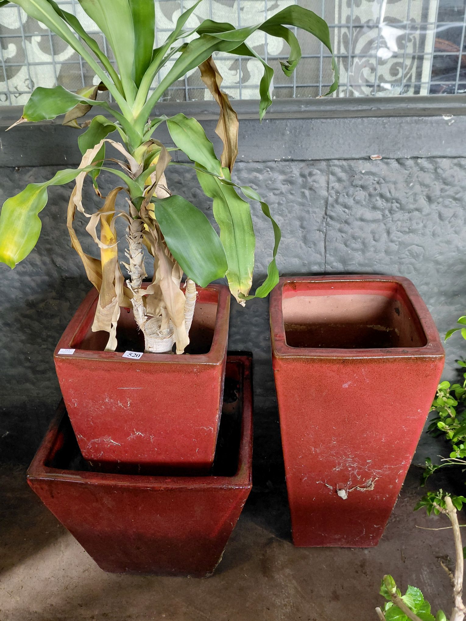 3 Red Glazed Garden Pots