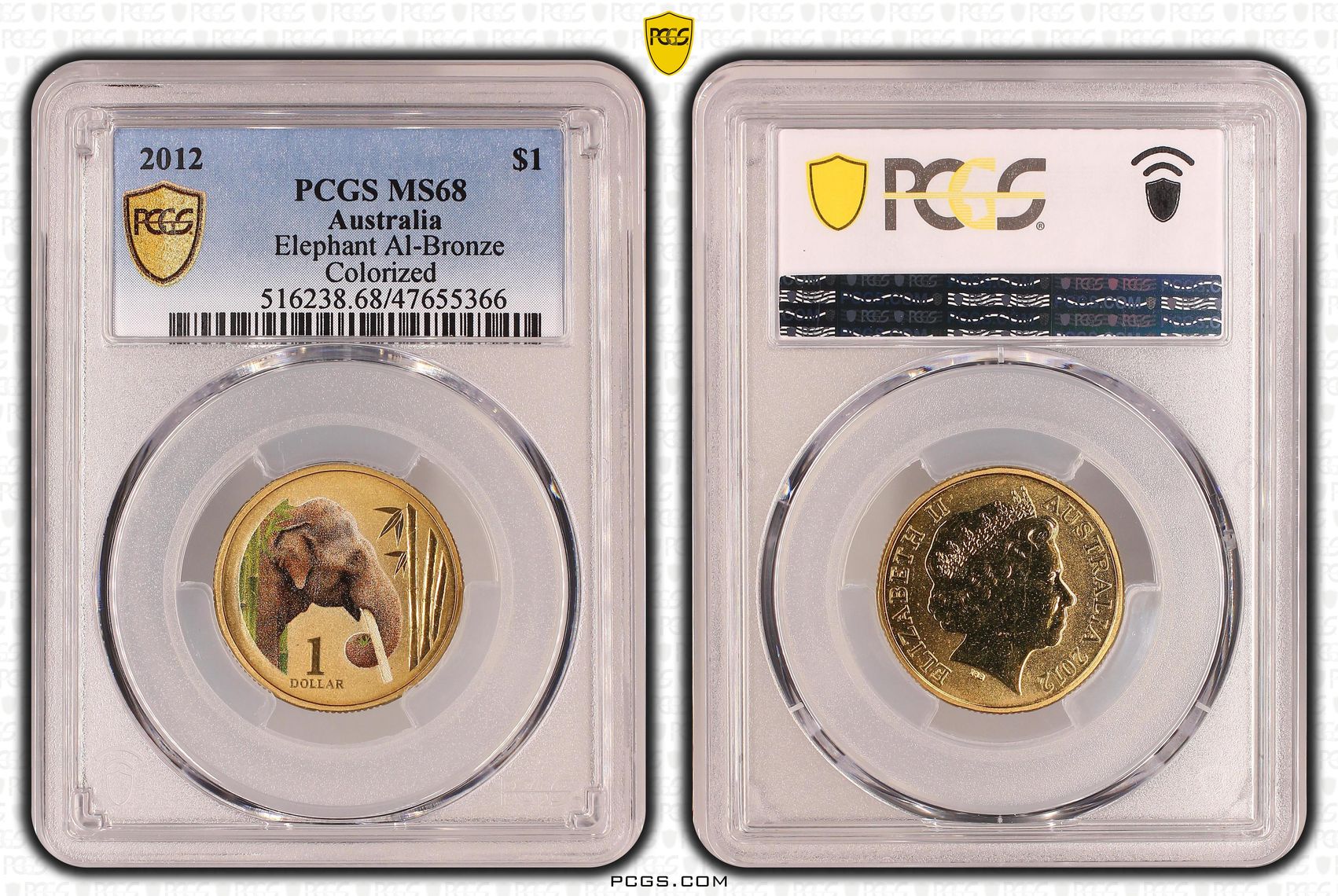 Elephant Al-Bronze, One Dollar, 2012, PCGS MS 68