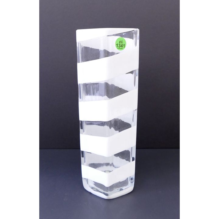 Barovier & Toso Murano Glass White Stripe Vase- 11''