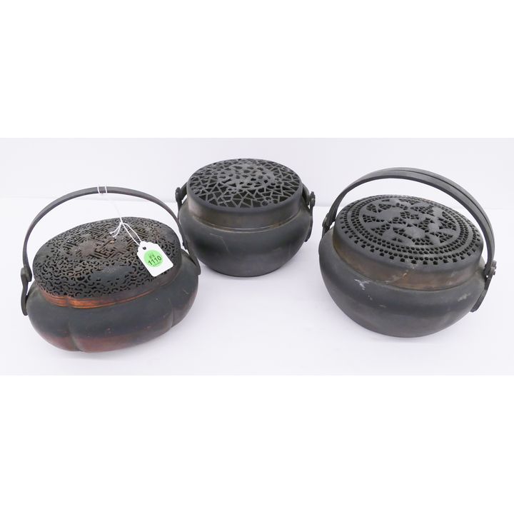 3pc Antique Chinese Metal Hand Warmers- approx 7'' diameter each