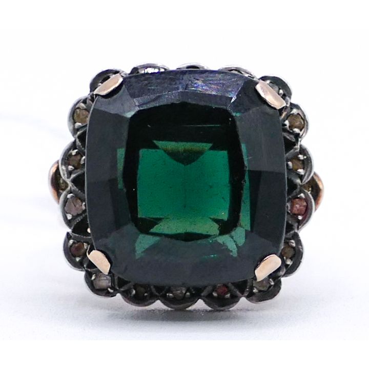 Antique 14k Large Tourmaline & Diamond Ring Size 10 - 12.3 Grams