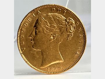 1868 VICTORIA YOUNG HEAD #DIE 16 SHIELD GOLD SOVEREIGN