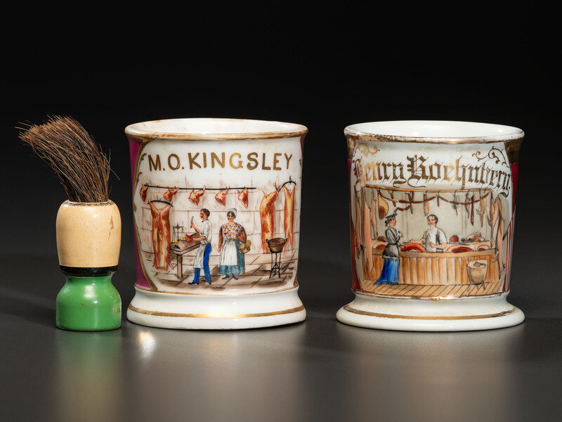 Two Butcher's Porcelain Occupational Shaving Mugs