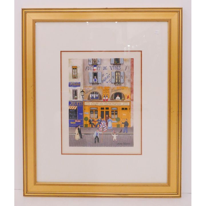 Michel Delacroix 'Cafe du Commerce' French Street Scene Lithograph Gallery Framed- 28x23''