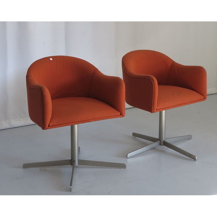 PAIR OF UPHOLSTERED SWIVEL CHAIRS