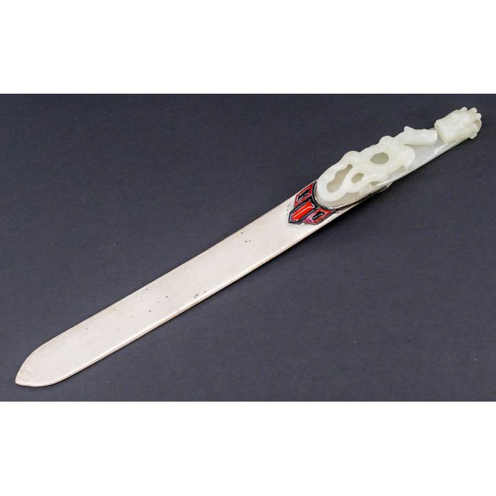 Chinese Qing Jade Dragon Belt Hook Letter Opener
