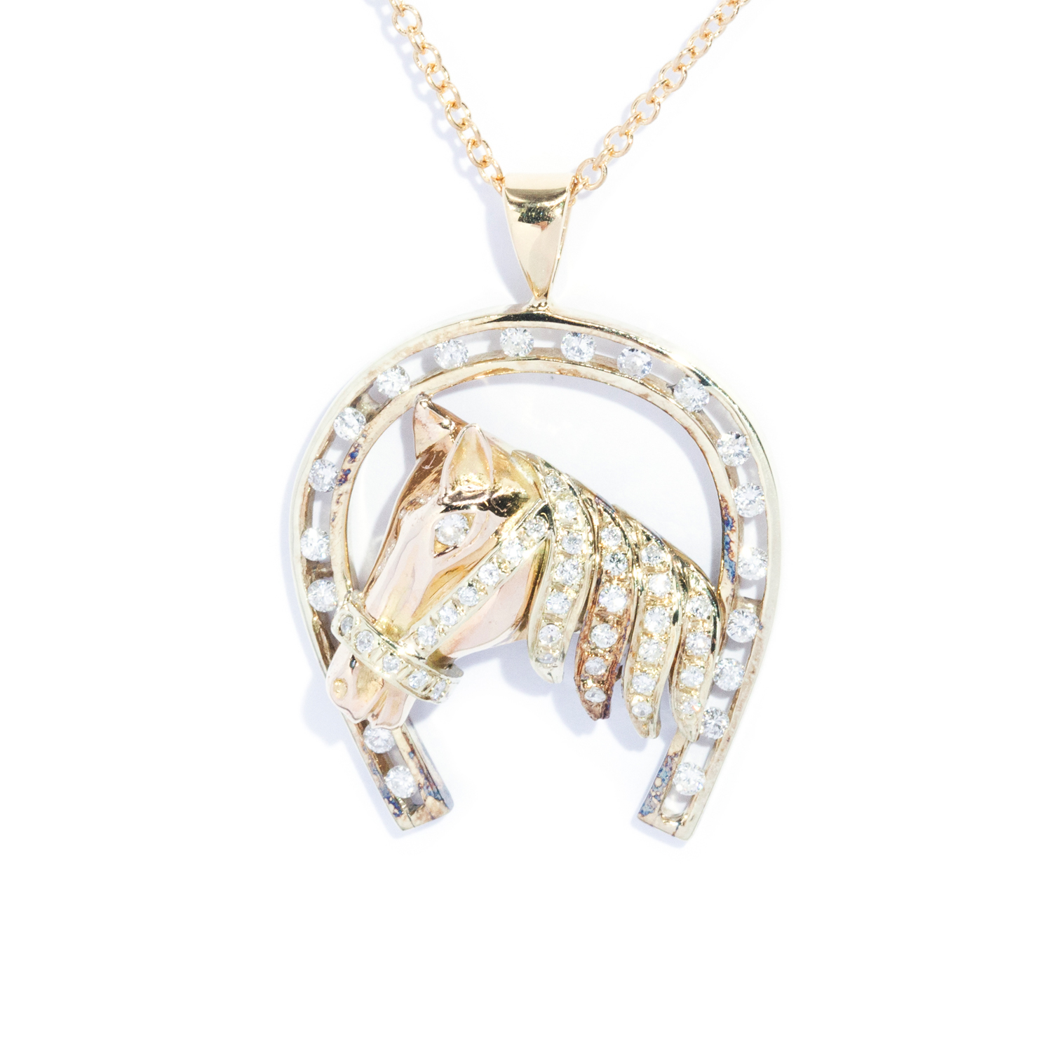 Diamond Horse & Horseshoe Pendant & Chain