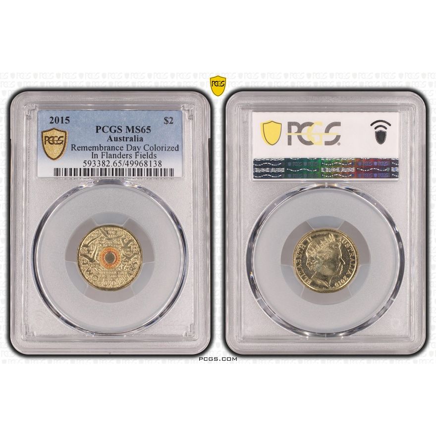 Remembrance Day Colorized - In Flanders Fields, Two Dollar, 2015, PCGS MS65